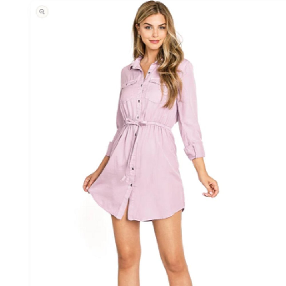 Sold! FIRST LOVE Button Down Purple Denim Shirt Mini Dress Sz S - Picture 3 of 4